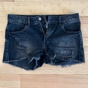 H&M Womens Distressed black mid rise Jean Shorts